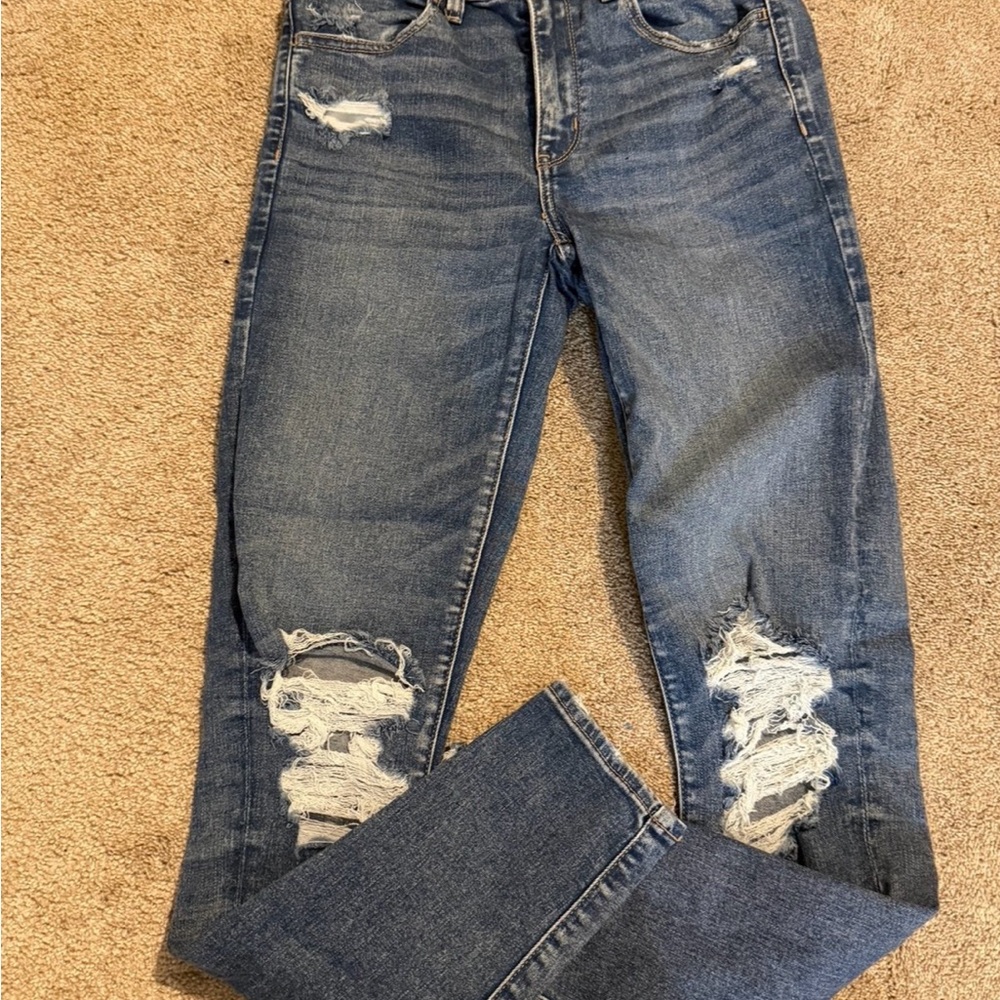 American Eagle Outfitters Ripped Blue Boyfriend Jeans size 4 long